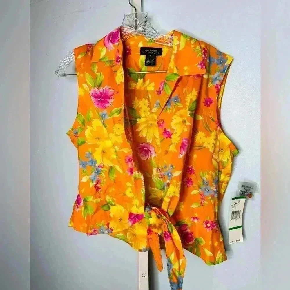 NWT Jones New York Women's Orange Floral Tie-Up Top & Skirt 2 piece set Size 10